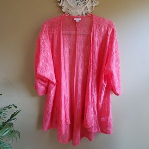 Lularoe Lindsay Coral Lace Dolman Kimono Medium